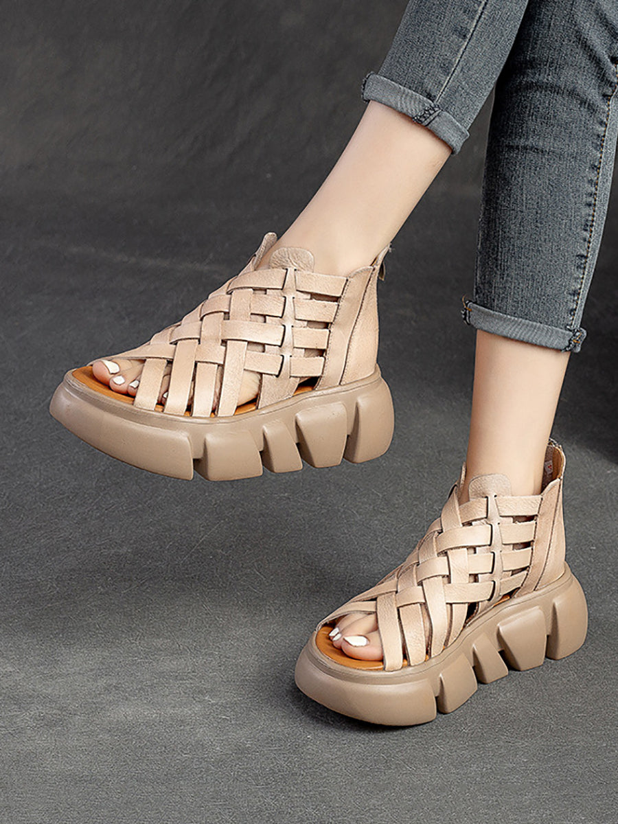 Summer Leather Weave Platform Sandals As1016