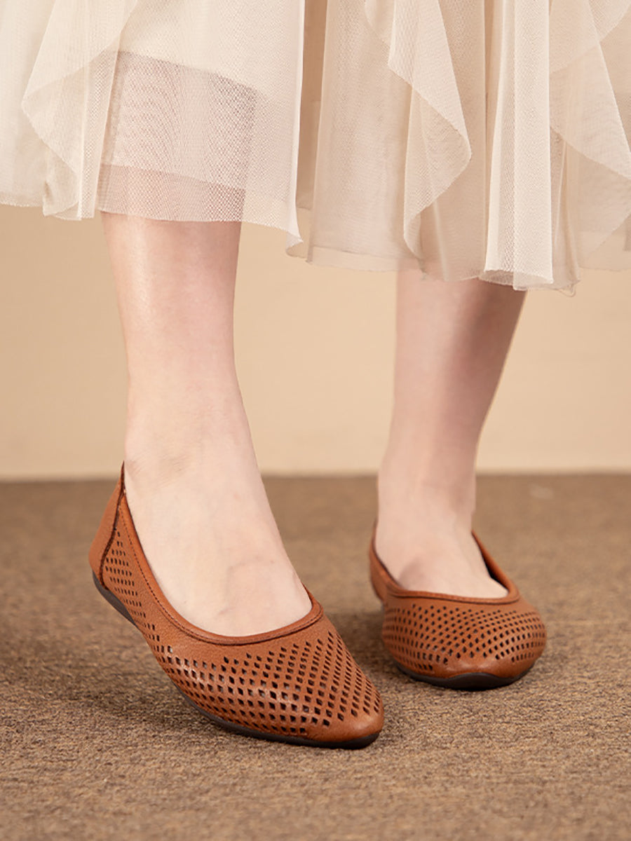 Summmer Soft Leather Cutout Flat Sandals Fg1028