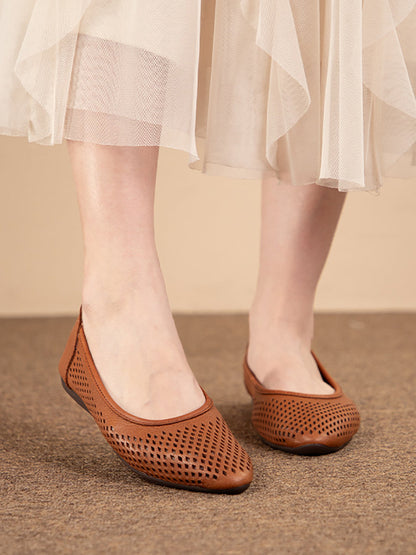 Summmer Soft Leather Cutout Flat Sandals Fg1028
