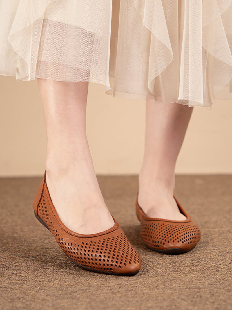 Summmer Soft Leather Cutout Flat Sandals Fg1028