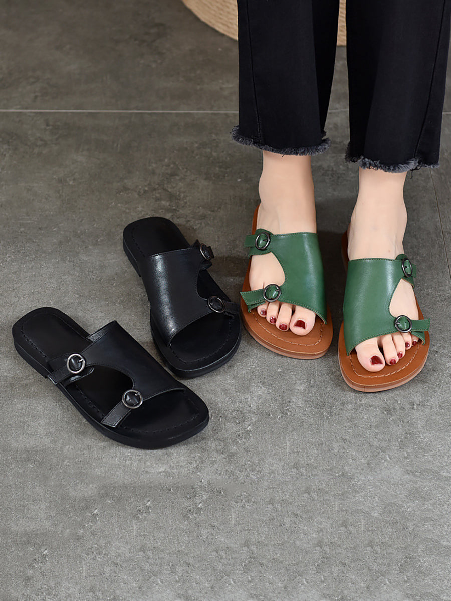 Summer Soft Leather Flat Slippers We1008