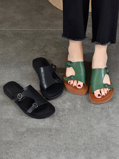 Summer Soft Leather Flat Slippers We1008