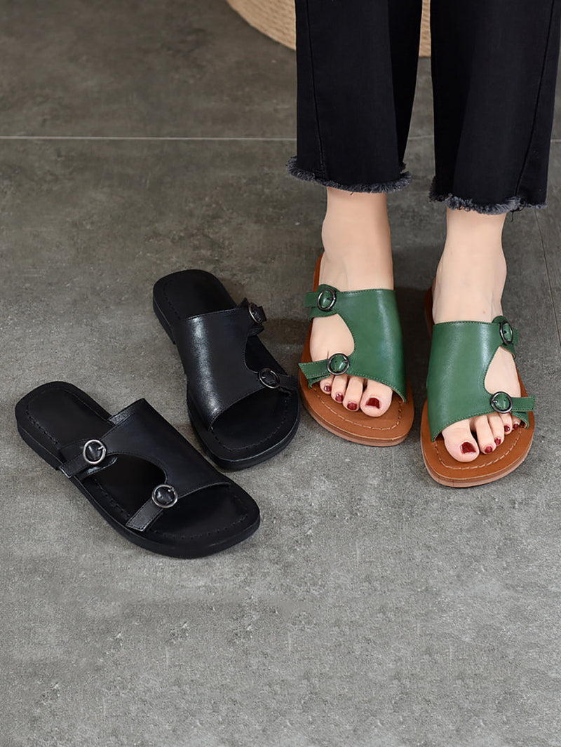Summer Soft Leather Flat Slippers We1008