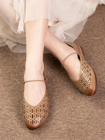 Artsy Summer Genuine Leather Cutout Flat Shoes Ll052