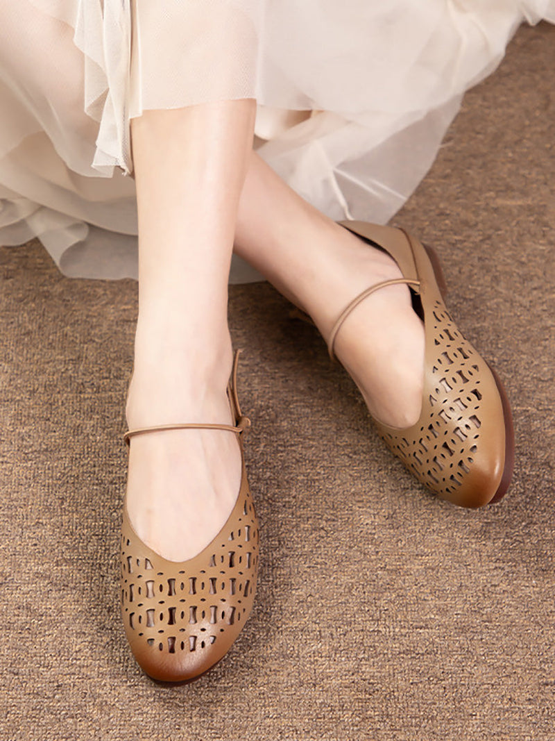 Artsy Summer Genuine Leather Cutout Flat Shoes Ll052