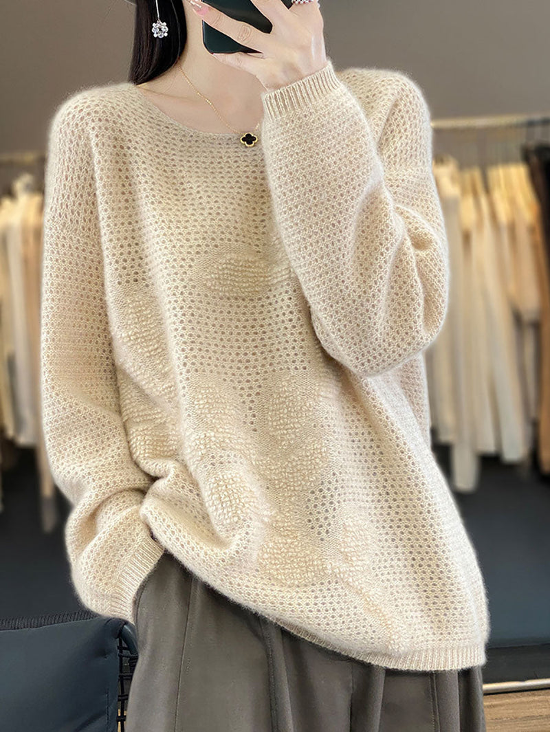Autumn O-neck Spliced Wool Warm Knit Sweater Av1053