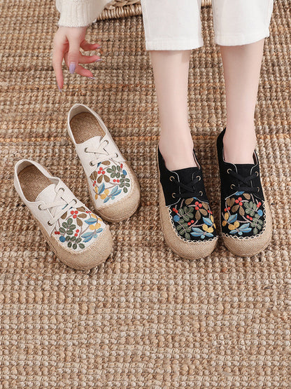 Summer Flower Embroidery Linen Cloth Shoes At1068