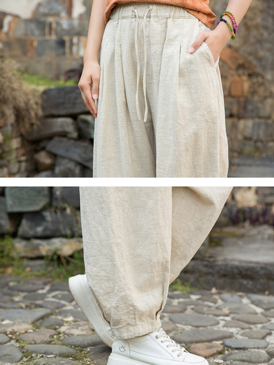 Pure Ramie Straight Worn Color Summer Pants