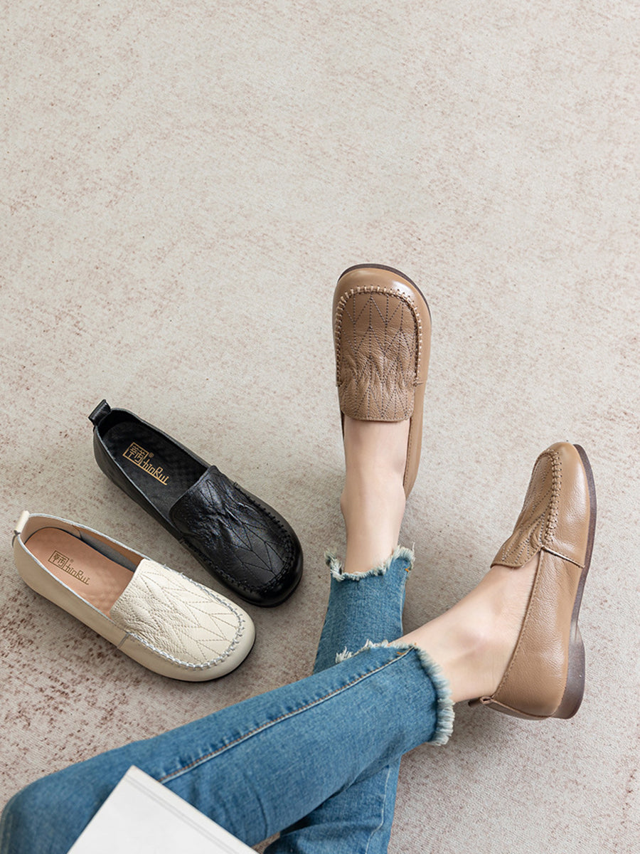 Genuine Leather Stitching Low Heel Shoes As1015