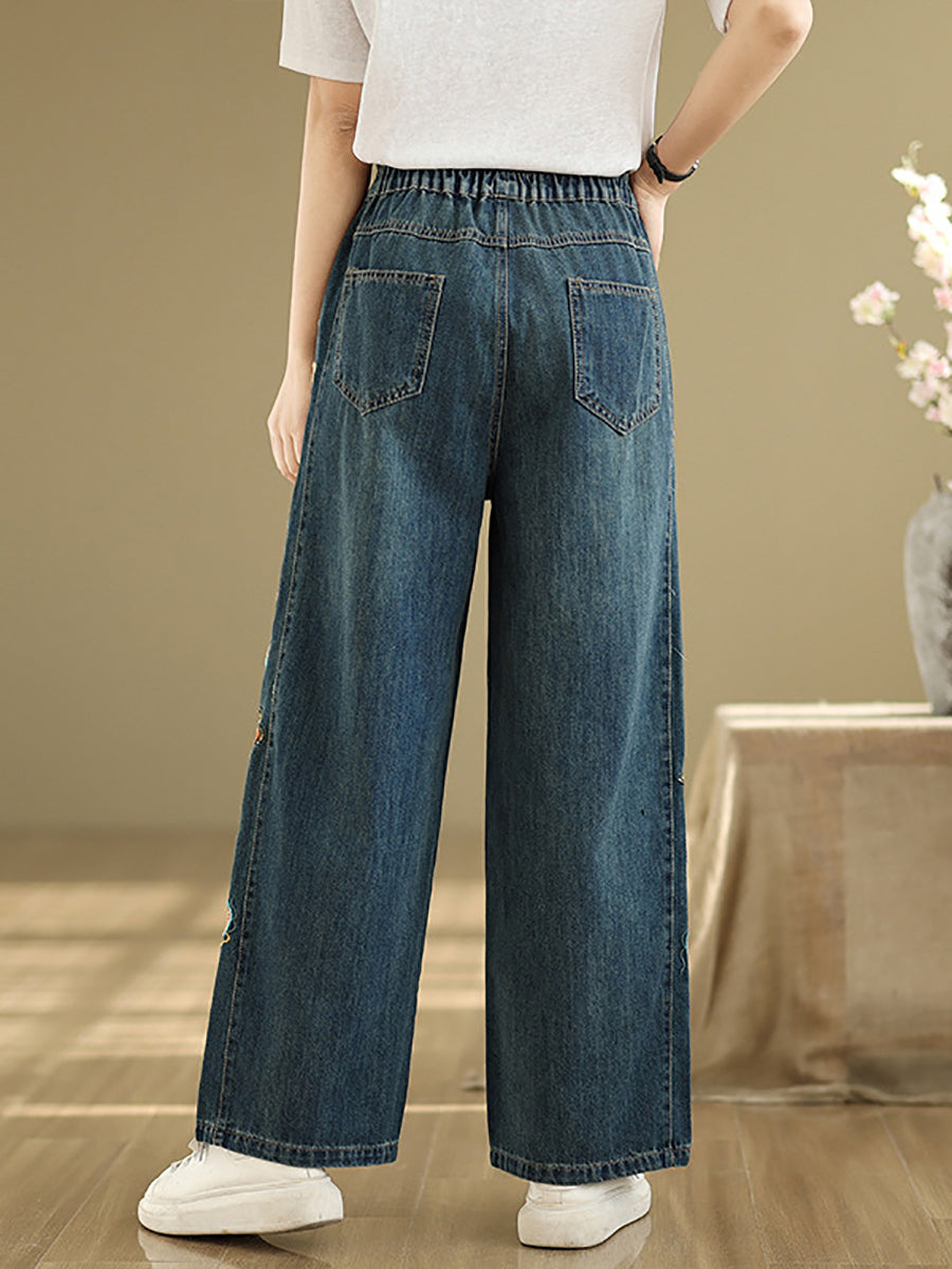Pants Embroidery Wide-leg Retro Denim