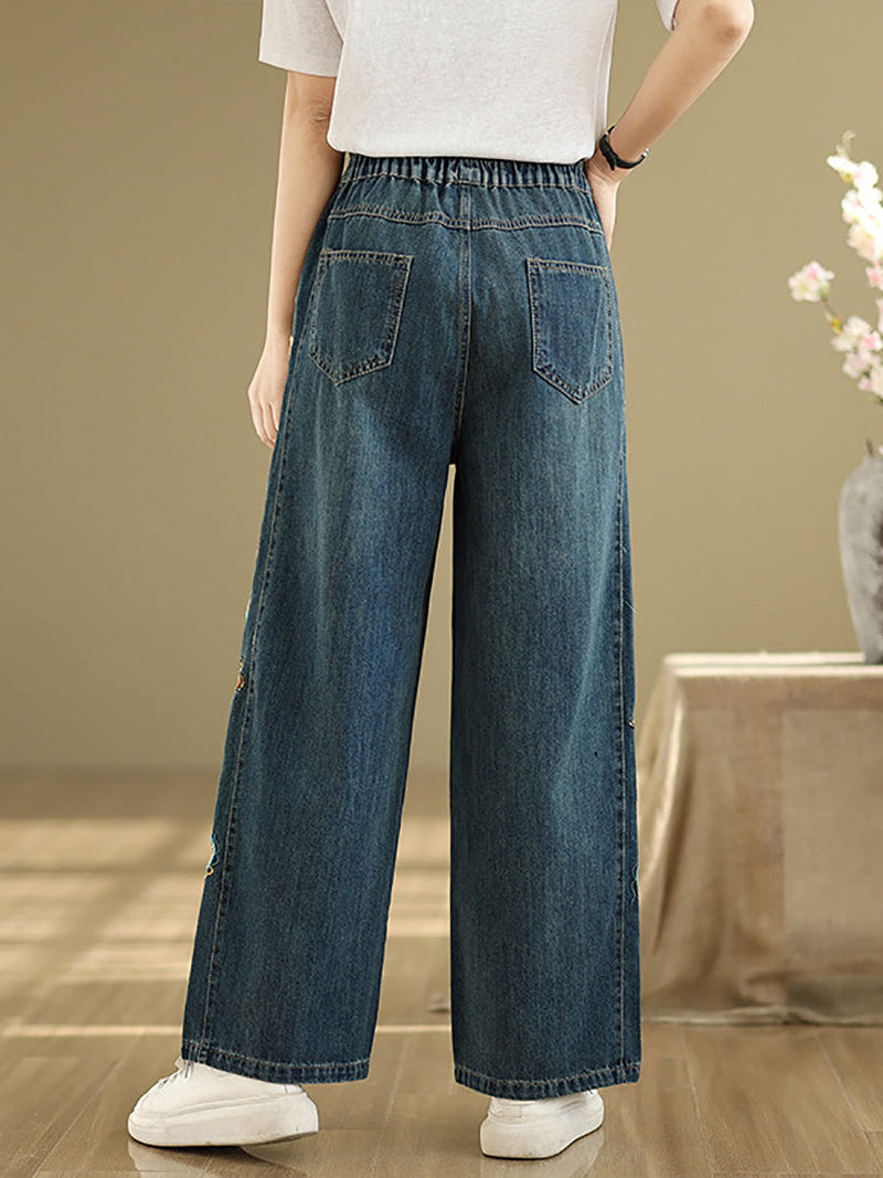 Pants Embroidery Wide-leg Retro Denim