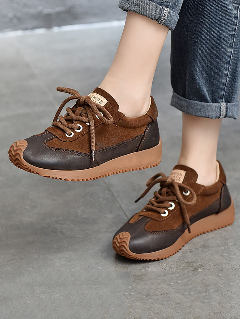 Leather Colorblock Strap Mid Heel Sport Shoes Ba1028