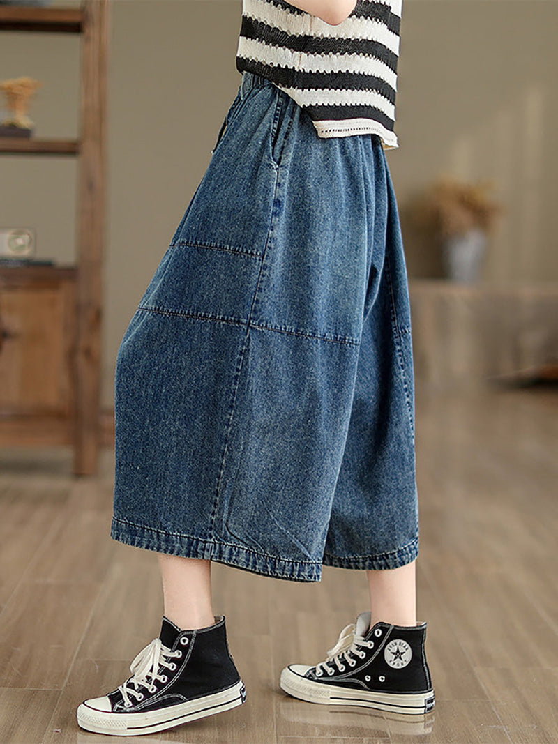Summer Denim Spliced Wide-leg Pants Pp1002