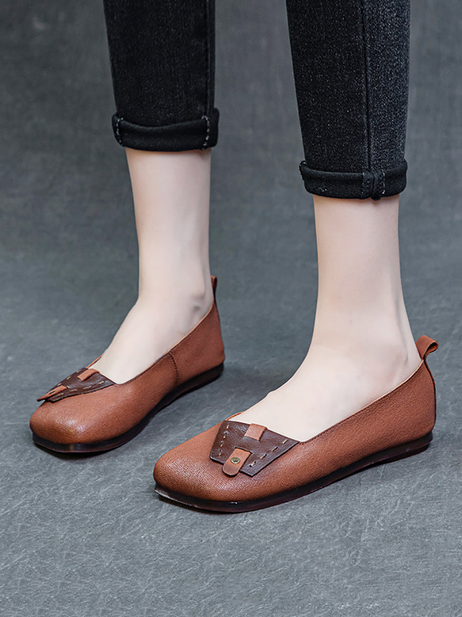 Summer Colorblock Leahter Soft Flat Shoes Kl1025
