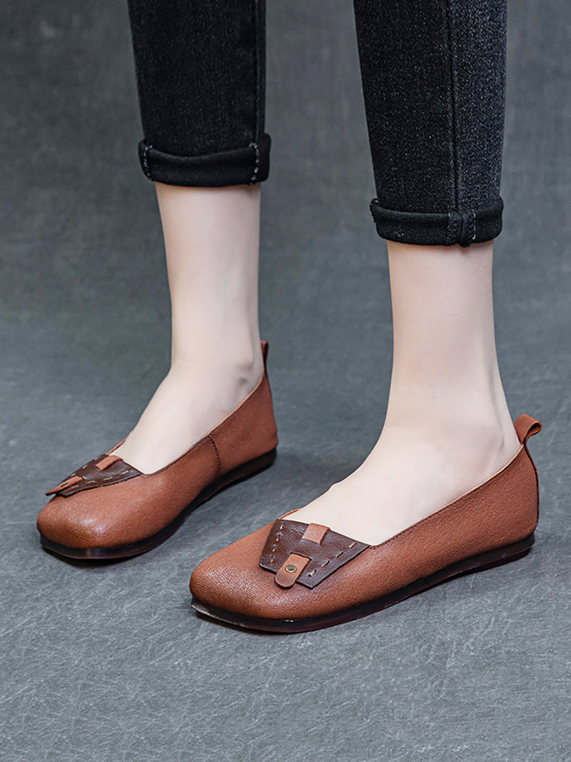 Summer Colorblock Leahter Soft Flat Shoes Kl1025