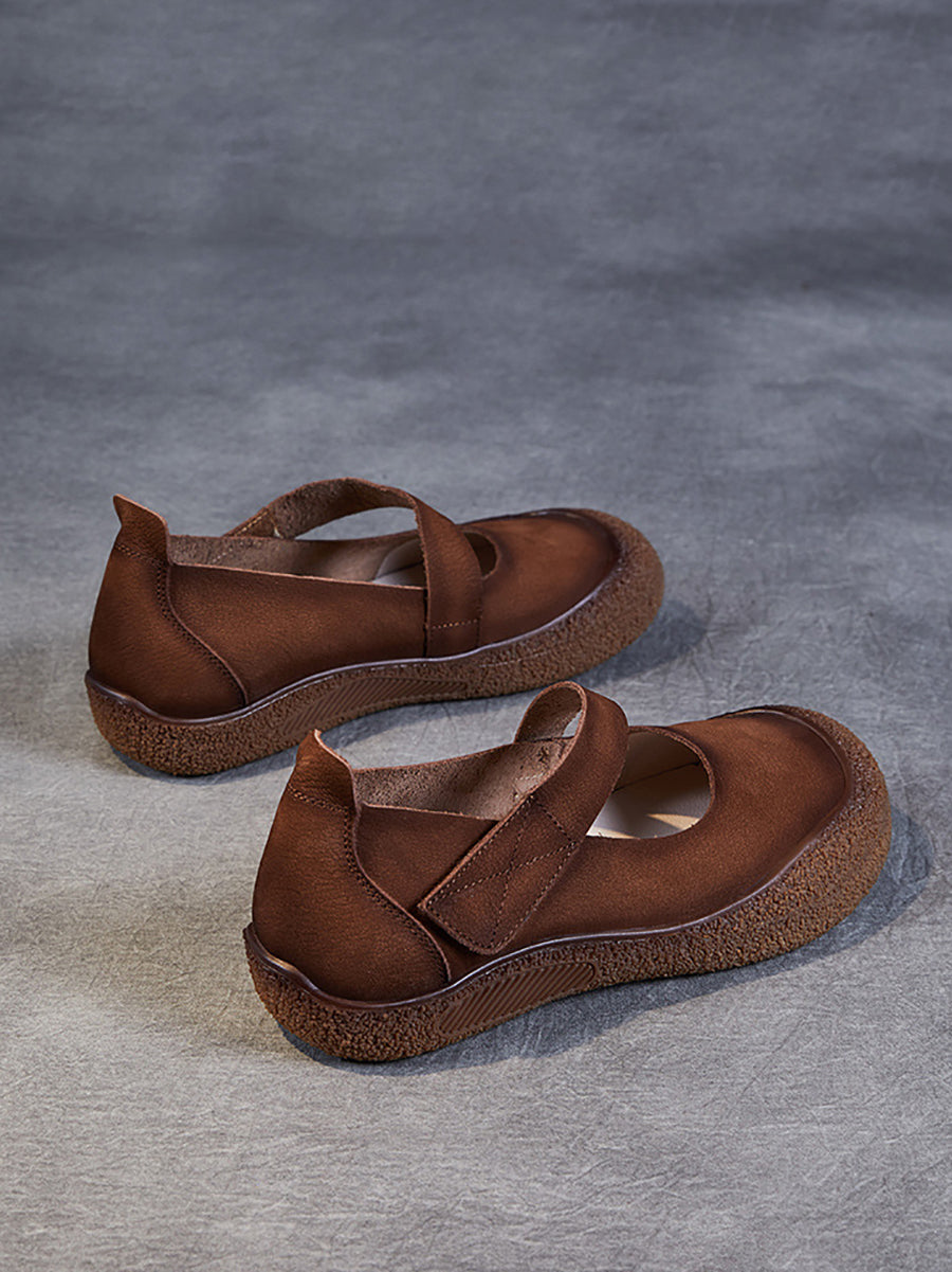Summer Retro Leather Flat Shoes Qw1019