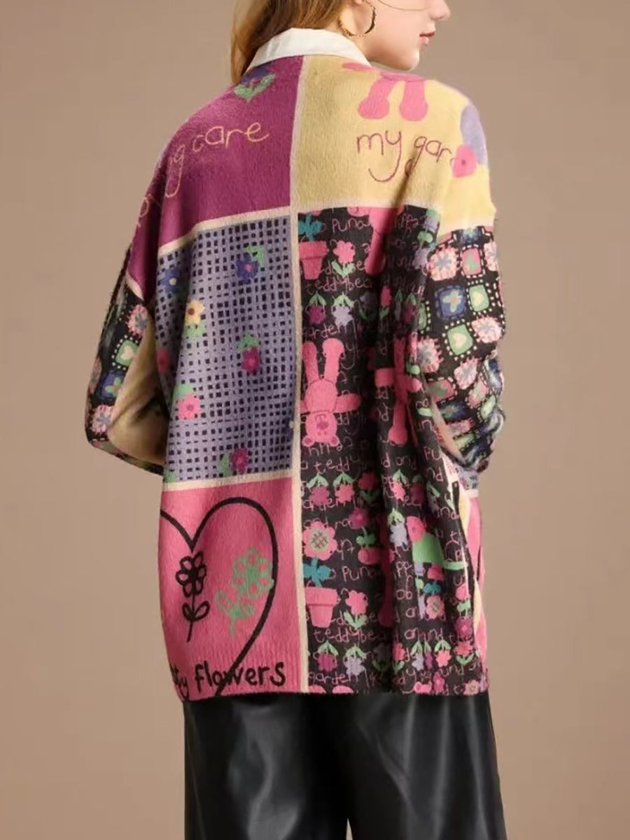 Winter Flower Colorblock V-neck Sweater As1018