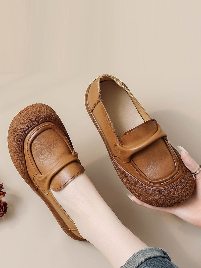 Summer Soft Leather Flat Shoes At1056