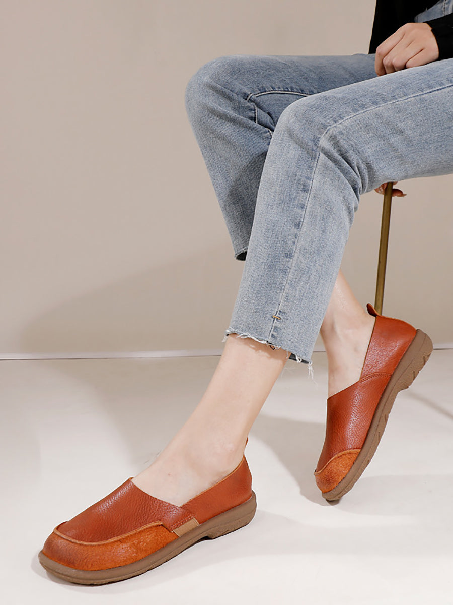 Summer Soft Leather Spliced Low-heel Shoes Aa1016