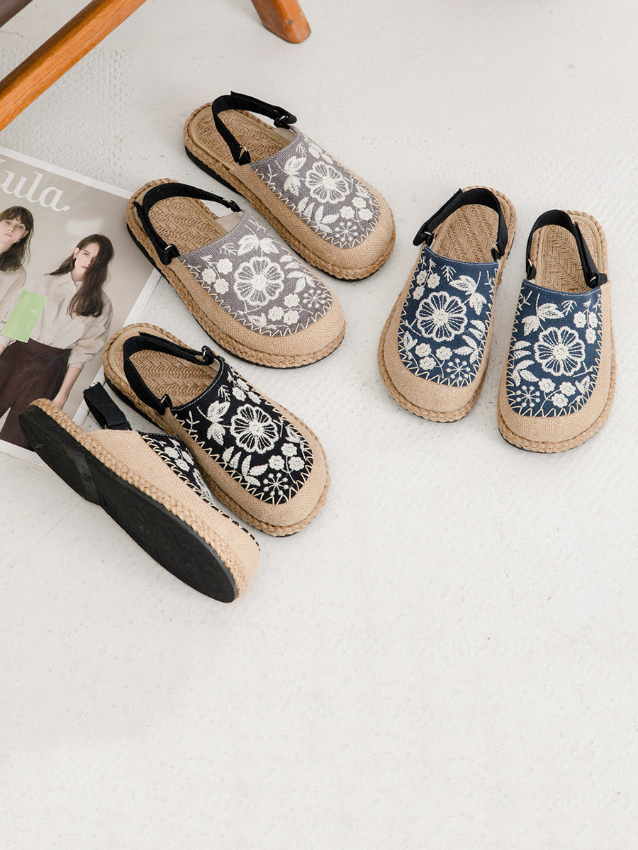 Sandals Linen Embroidery Flower