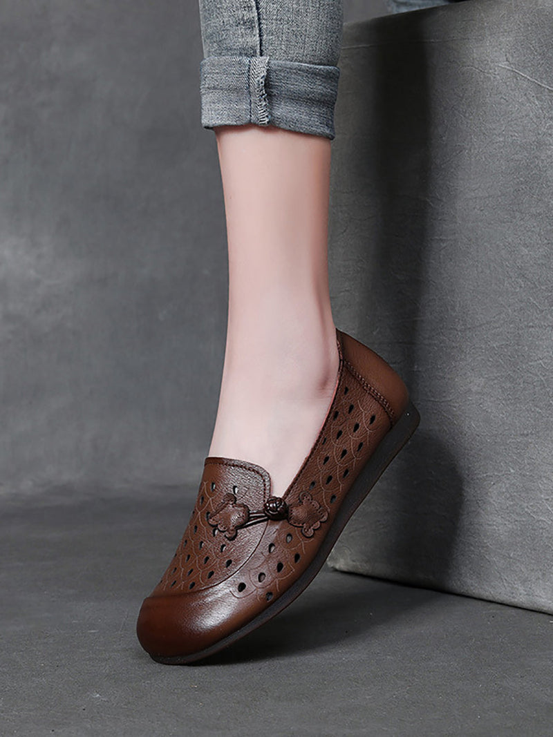 Summer Leather Cutout Flat Shoes Fg1004