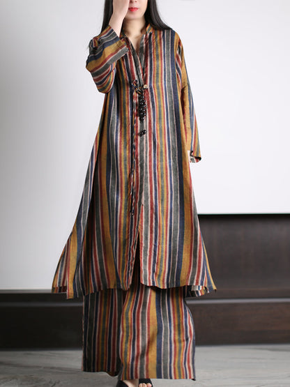 Stripe Loose Long Shirt+pants Xx1029