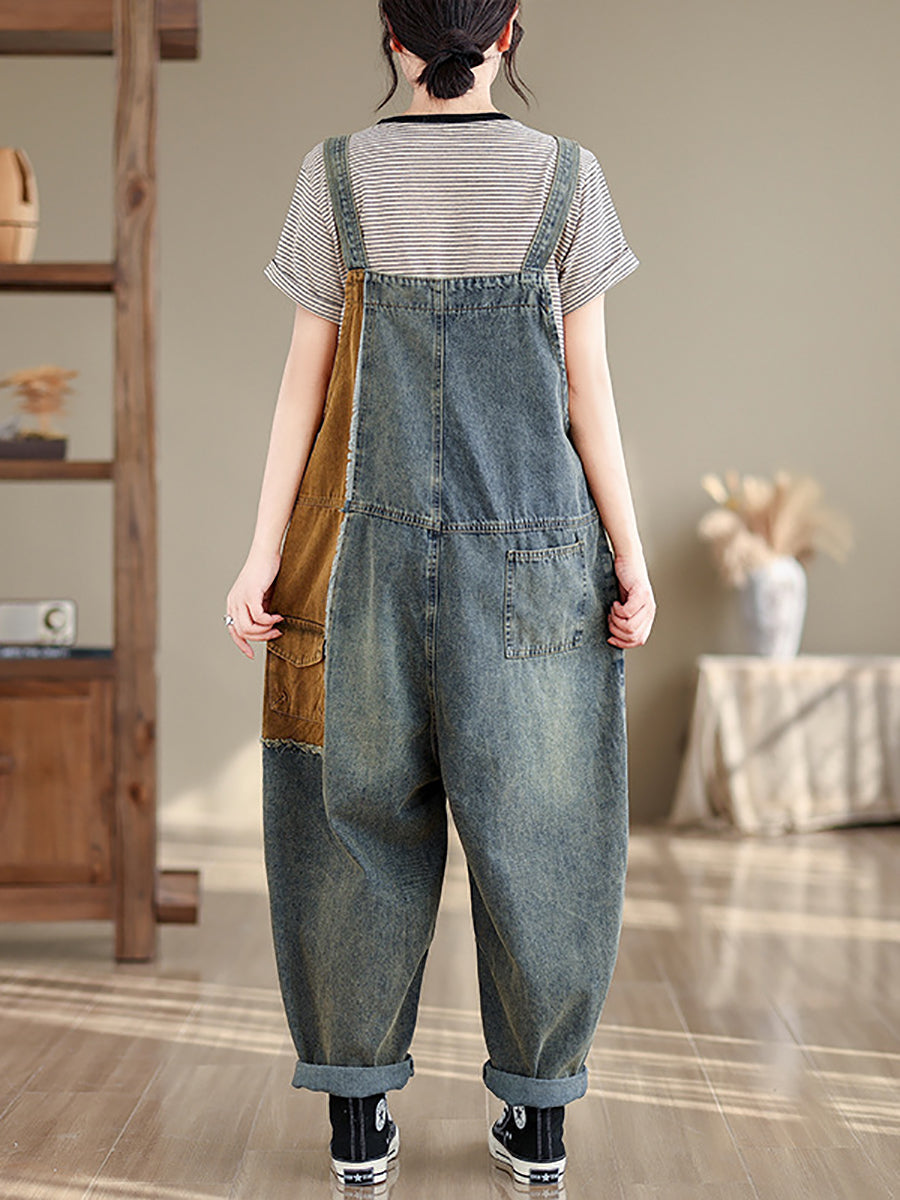 Artsy Summer Colorblock Denim Jumpsuits Sc1051