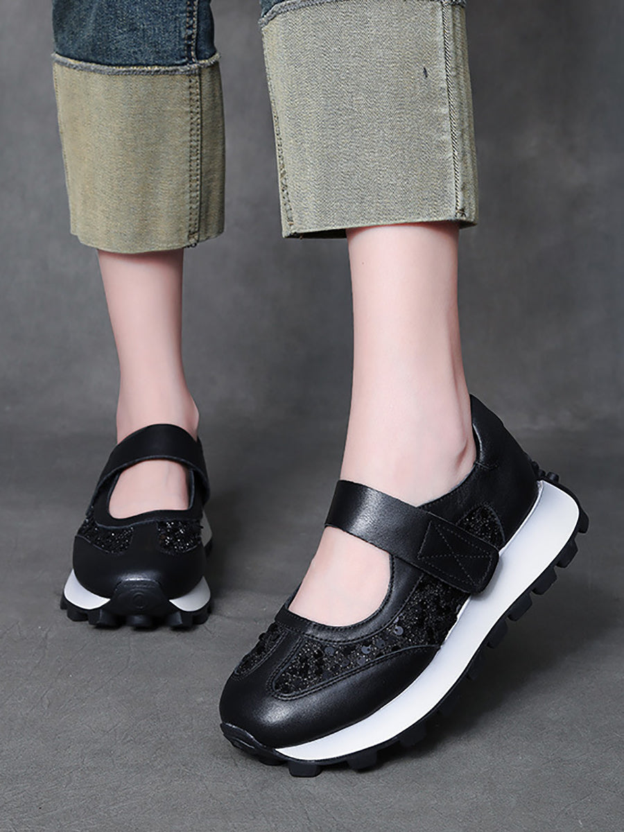 Summer Leather Mesh Spliced Platform Shoes Ui1028