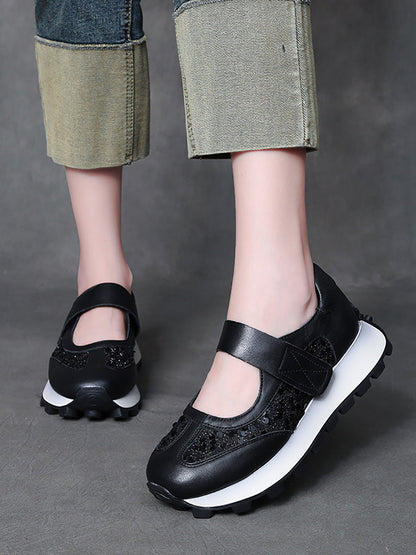 Summer Leather Mesh Spliced Platform Shoes Ui1028