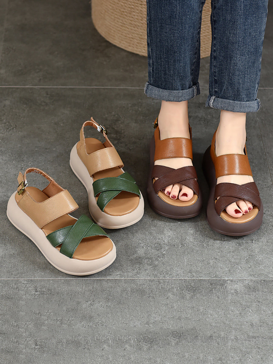 Summer Colorblock Leather Platform Sandal Ty1048