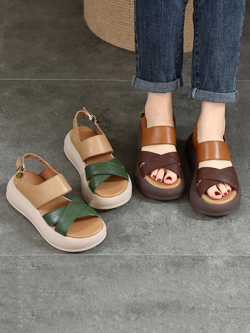 Summer Colorblock Leather Platform Sandal Ty1048