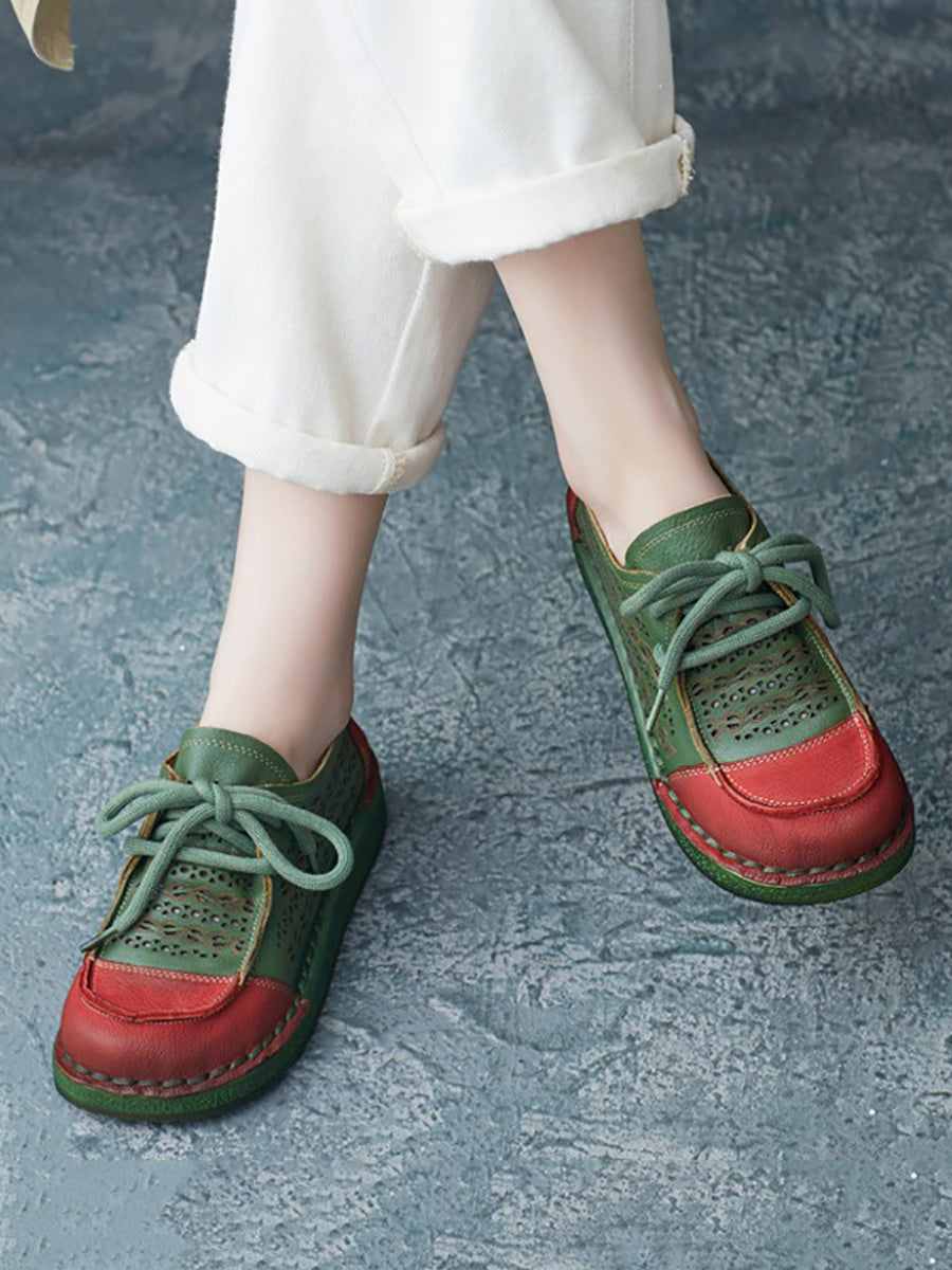 Summer Colorblock Leather Flat Shoes As1053