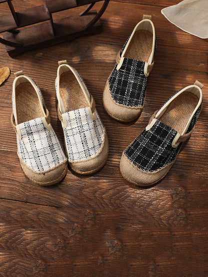 Artsy Summer Plaid Linen Spliced Flat Shoes Rr007