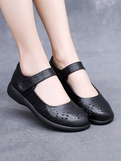 Summer Artsy Leather Cutout Flat Shoes Fg1024