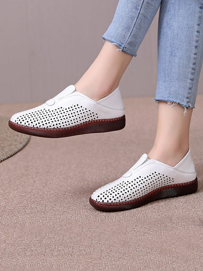 Summer Leather Cutout Flat Shoes Hh048