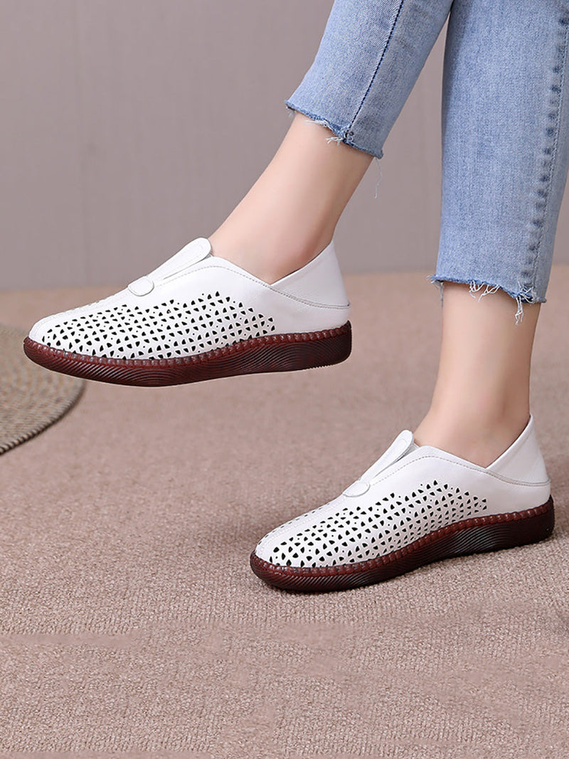Summer Leather Cutout Flat Shoes Hh048