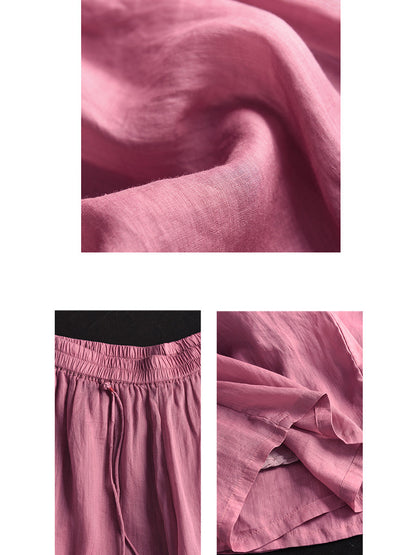 Summer Dual-layer Wide-leg Ramie Pants Fd049