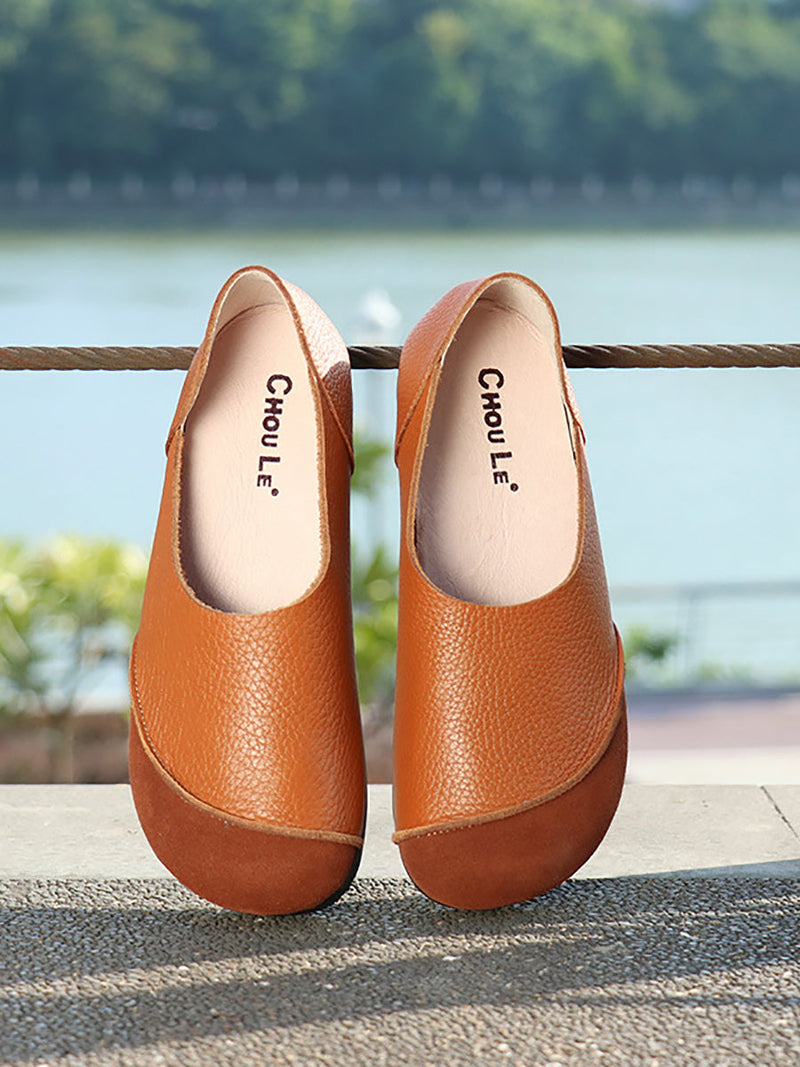 Summer Genuine Leather Spliced Flat Shoes At1043