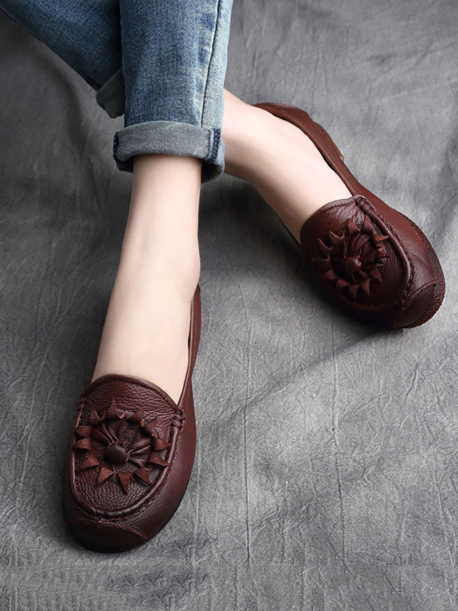 Flower Genuine Leather Low Heel Shoes As1005
