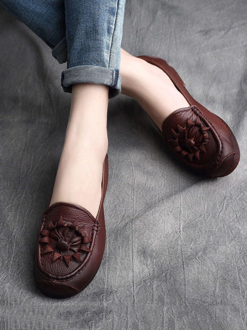 Flower Genuine Leather Low Heel Shoes As1005