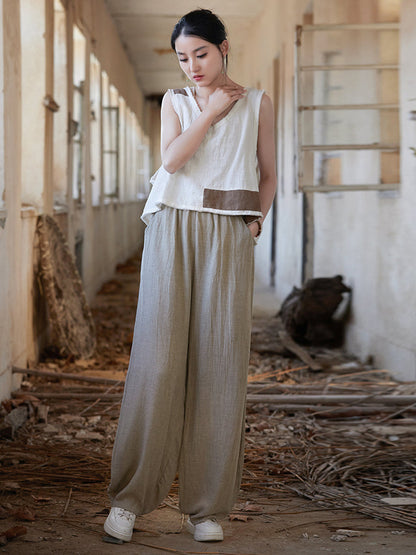 Summer Tie-dye Straight-leg Linen Pants Cv1013
