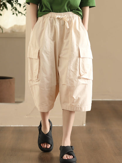 Summer Pocket Loose Cotton Fifth Pants Fd022