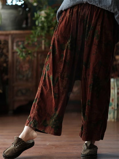 Autumn Retro Flower Cotton Wide-leg Pants As1024