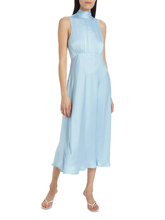 High Neck Satin Midi-dress