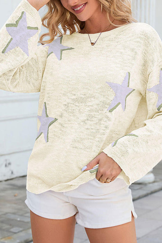 Five-pointed Star Knitted Long Sleeve Sweater