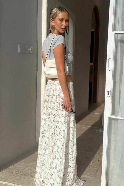 Lace Jacquard Sheer Low Waist Maxi Skirt