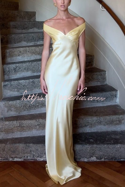 Color Off-shoulder Backless Slim Maxi Dress