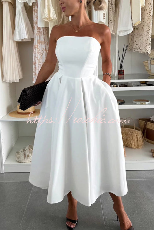 Sweet Cascade Color Off Shoulder Pocket Full Hem Midi Dress