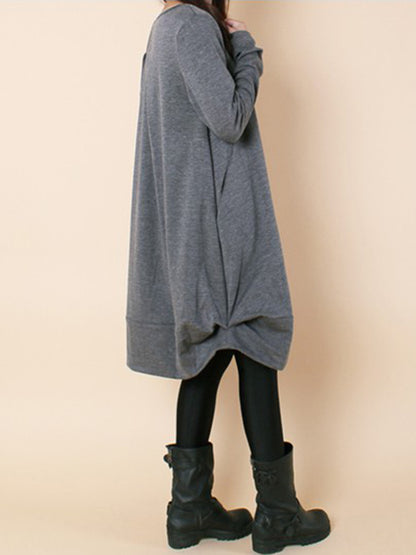 A-line Long Sleeves Pleated Color Round-neck Dresses Maxi Dresses
