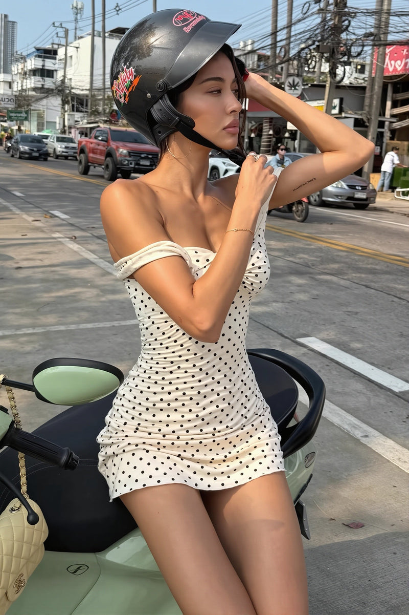 Polka Dot Bandeau Slim Pencil Mini Dress